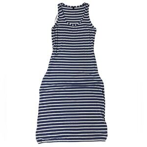 J.CREW Ribbed Midi Dress Large Navy White Stripe Boatneck Casual Preppy Nautical